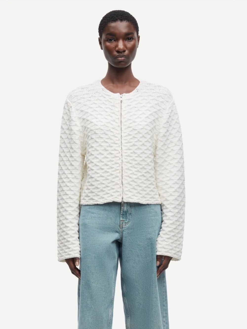 Samsoe Satammy Cardigan Size XS Egret Double Zipper Fall Winter Contemporary (E)